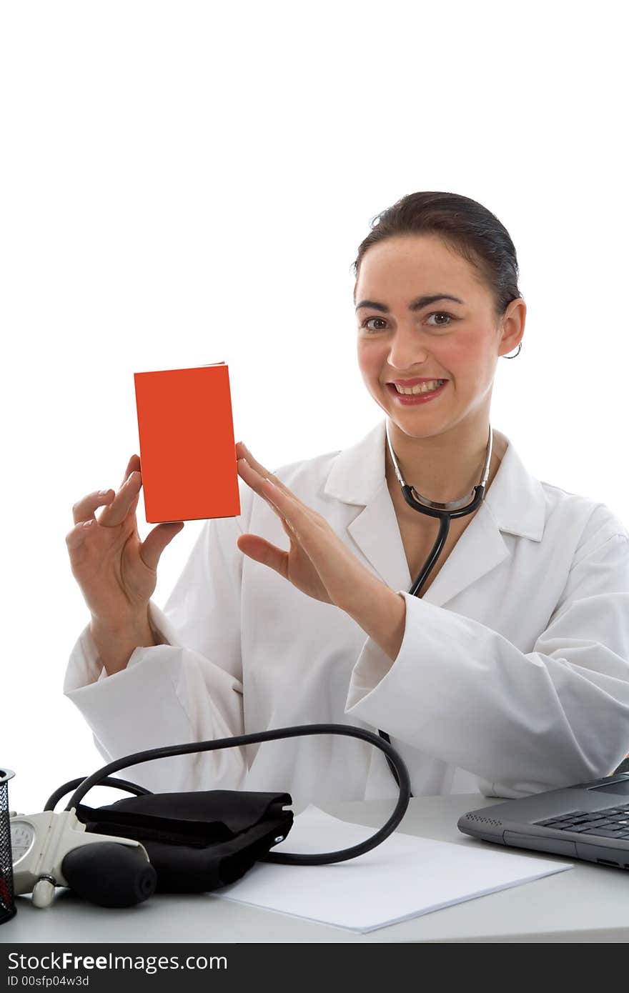 Young doctor with stethoscope on isolated background