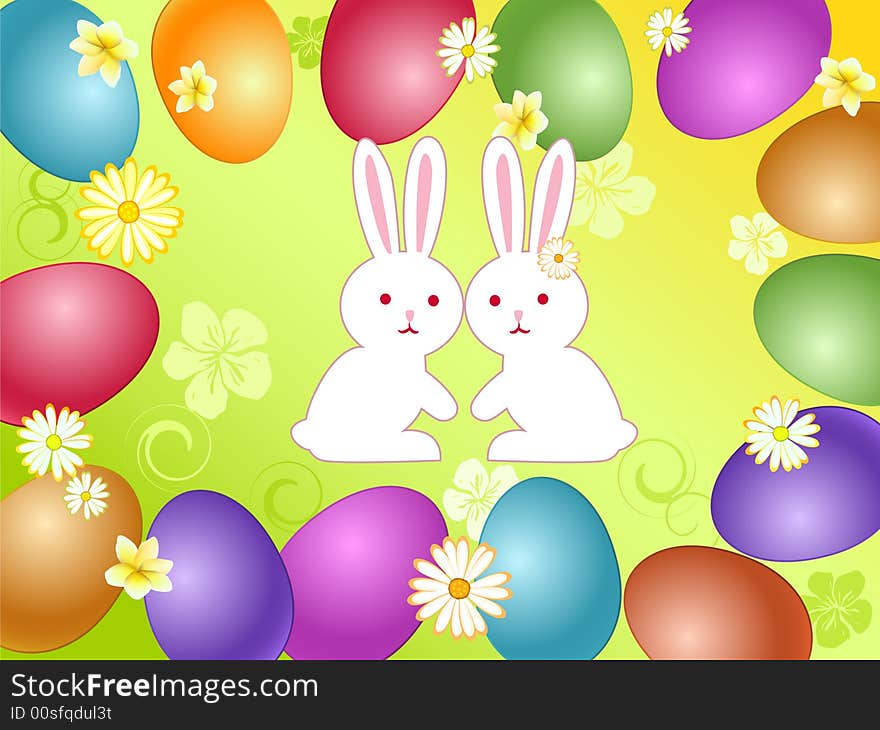 Illustration of Easter eggs and baby rabbits. Illustration of Easter eggs and baby rabbits.