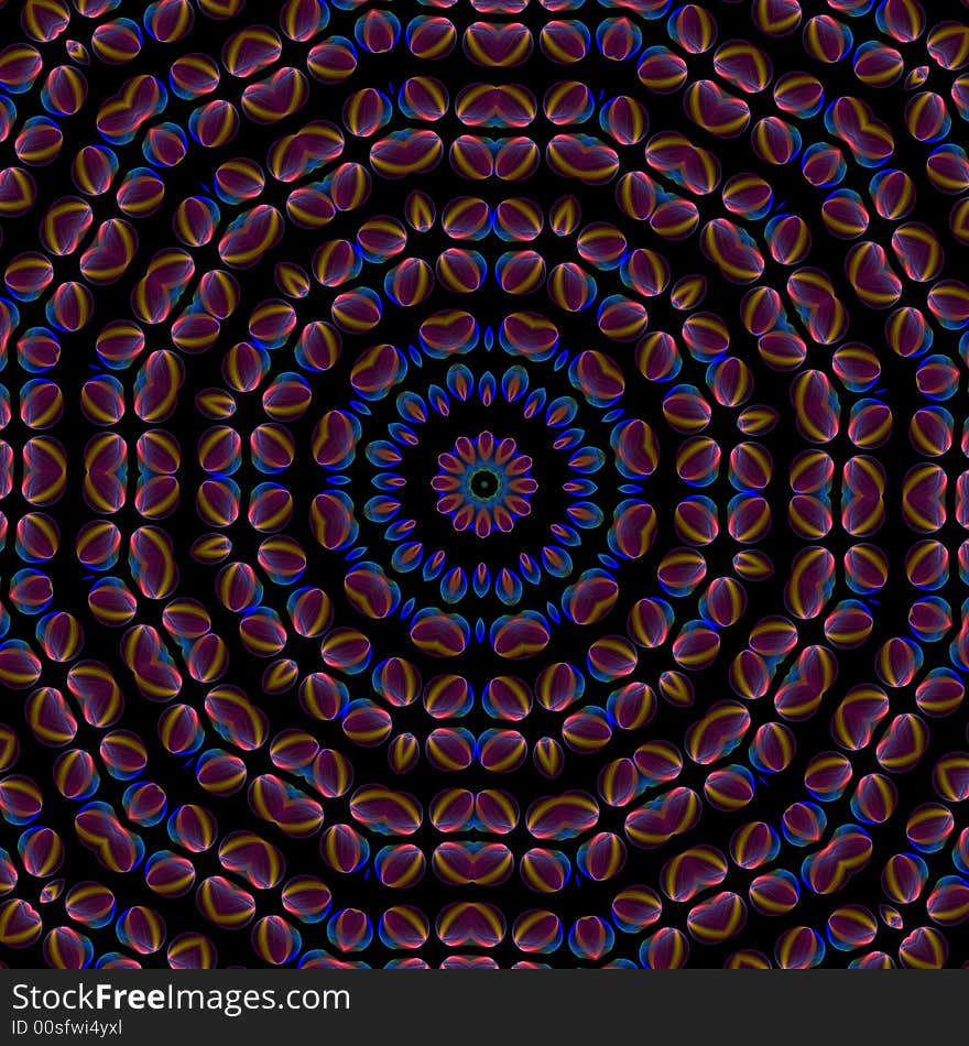 Abstract fractal image resembling a floral kaleidoscope wheel