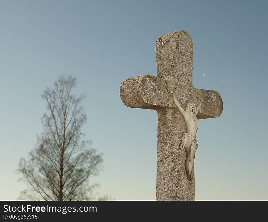 Jesus on the cross with tree on background