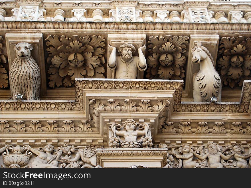 Front details of cathedral in Lecce. Front details of cathedral in Lecce