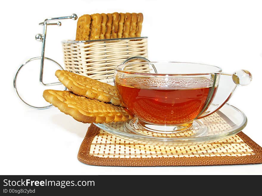 Bicycle whith cookies and a cup of tea. Bicycle whith cookies and a cup of tea