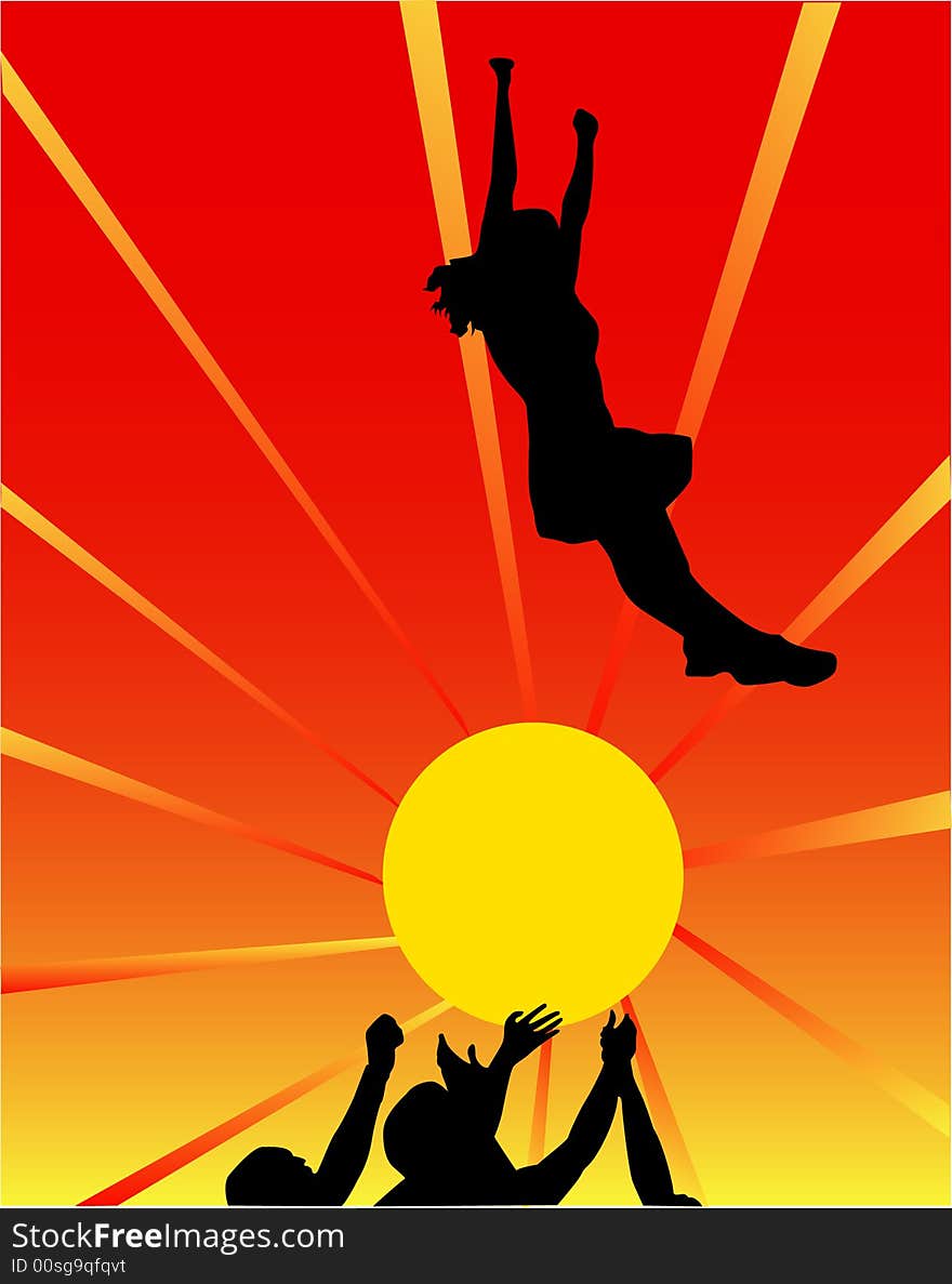 Illustration of girls jump on sunset