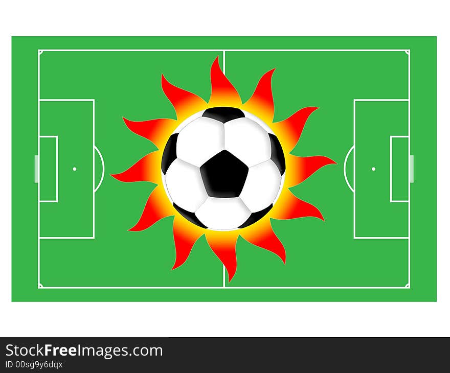 Football and the red sun on a background of a football field. Football and the red sun on a background of a football field