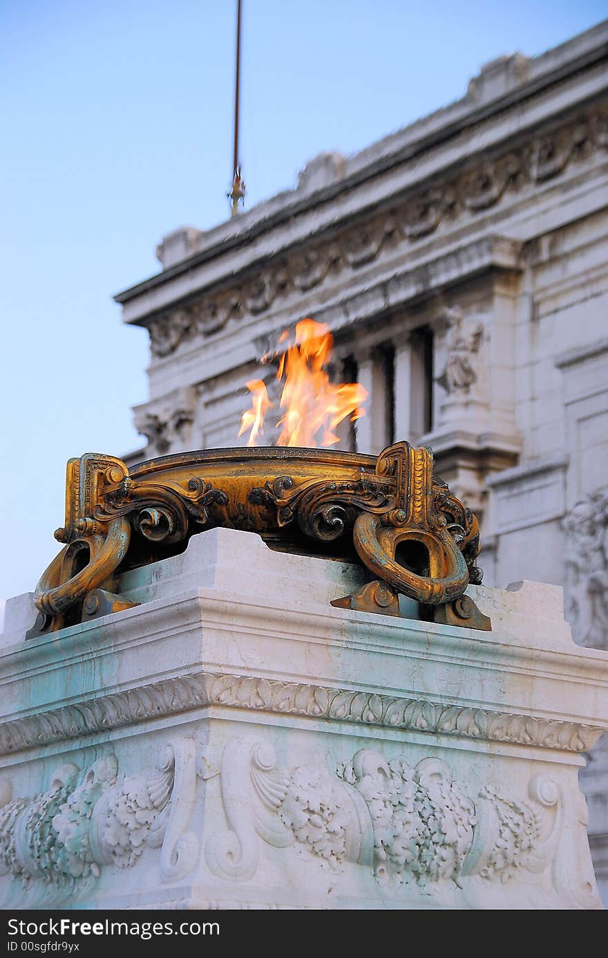 Eternal flame at the Tomb of the Unknown Soldier in Rome, Italy. Eternal flame at the Tomb of the Unknown Soldier in Rome, Italy.