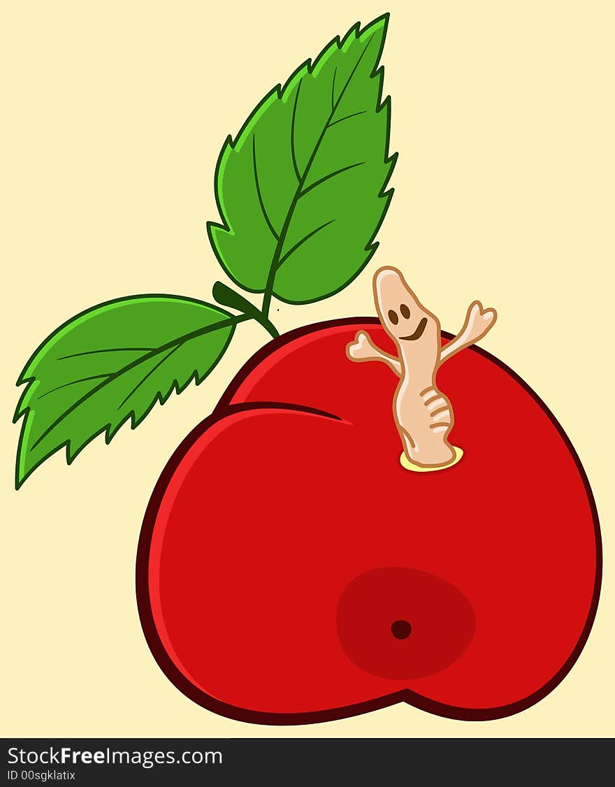 Worm getting out of an apple