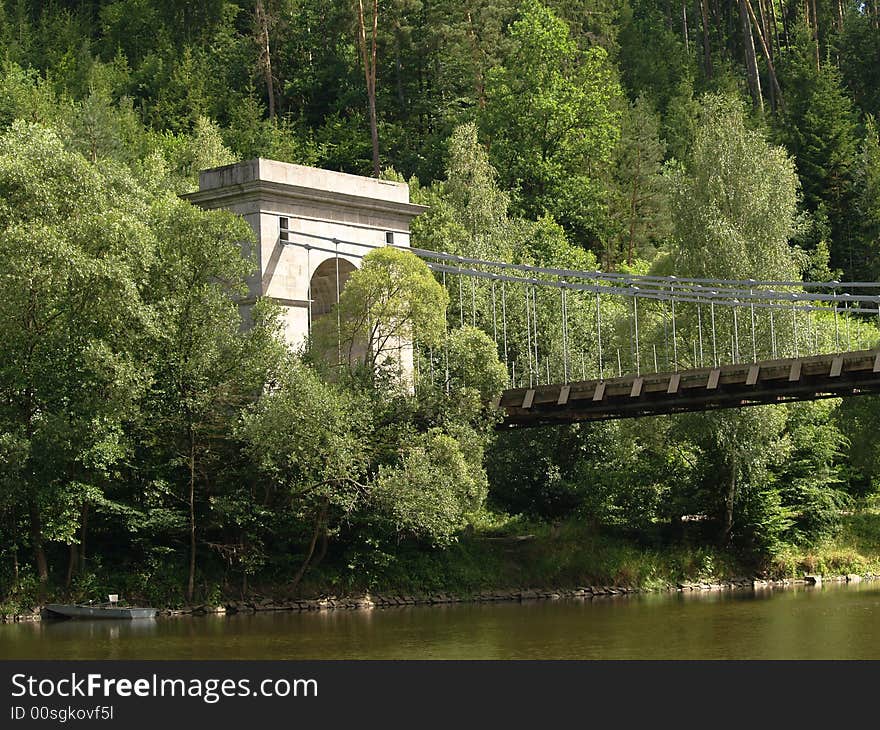 Chain bridge across the river Luznice