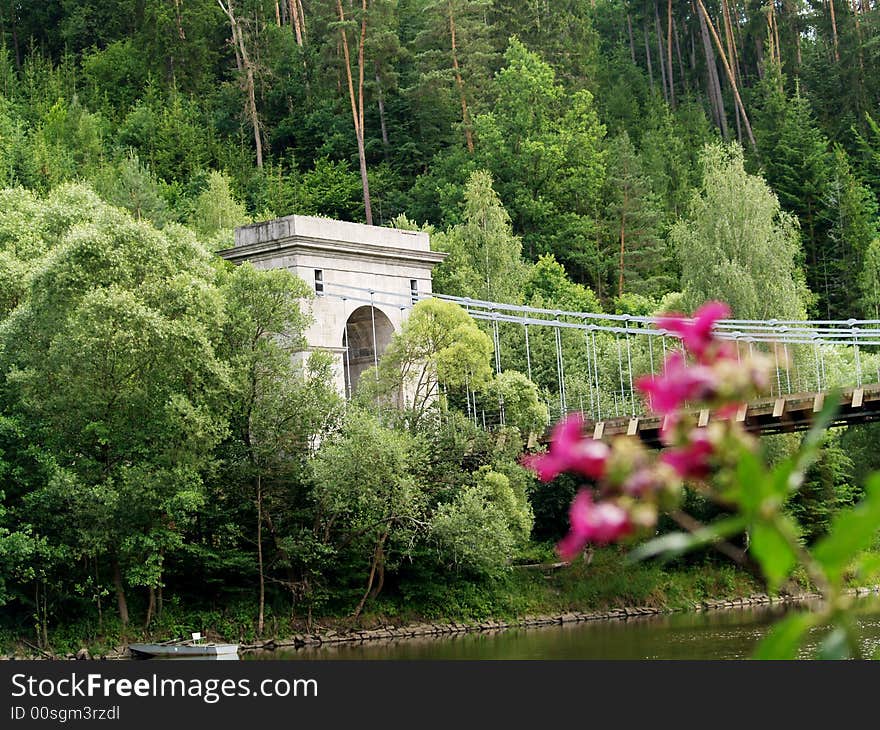 Chain bridge across the river Luznice