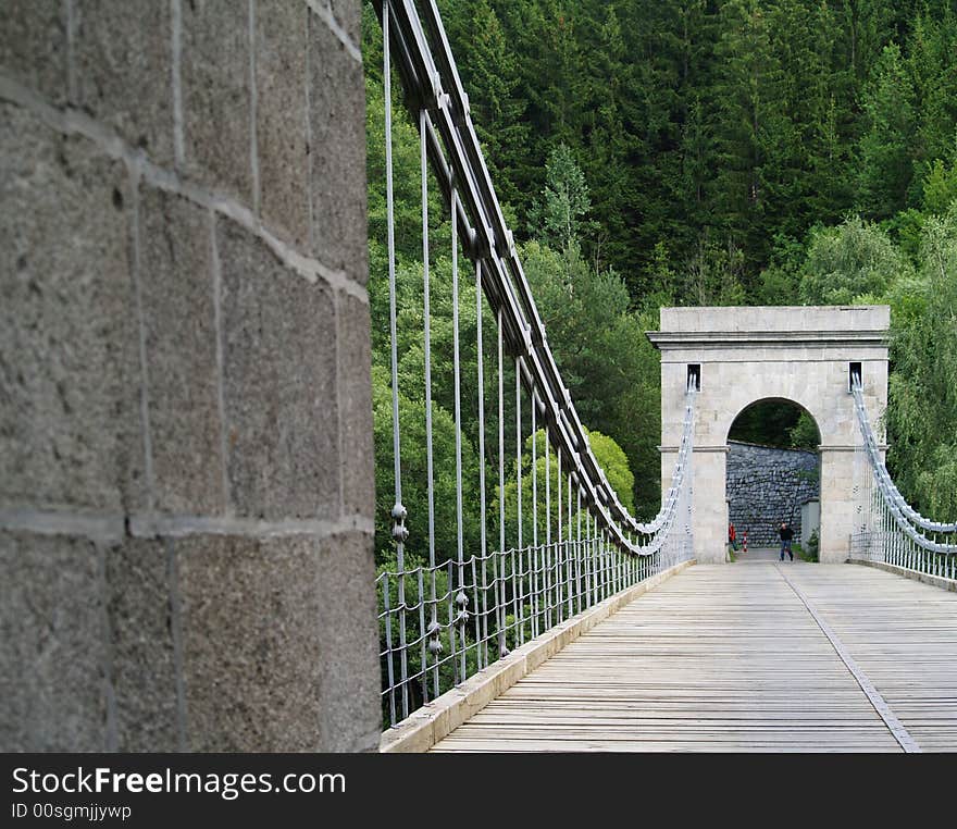 Chain bridge across the river Luznice