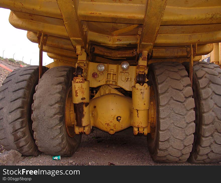 Rear view of an older caterpillar truck. Rear view of an older caterpillar truck.