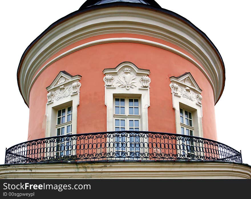 Rotunda with a balcony from the forged iron on white background