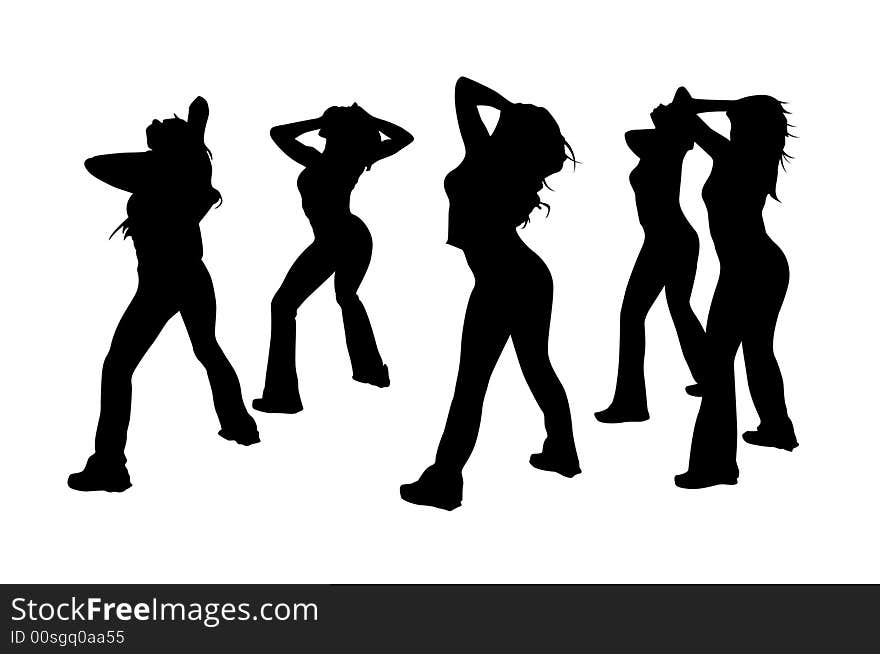 Illustration of dancing girls silhouettes