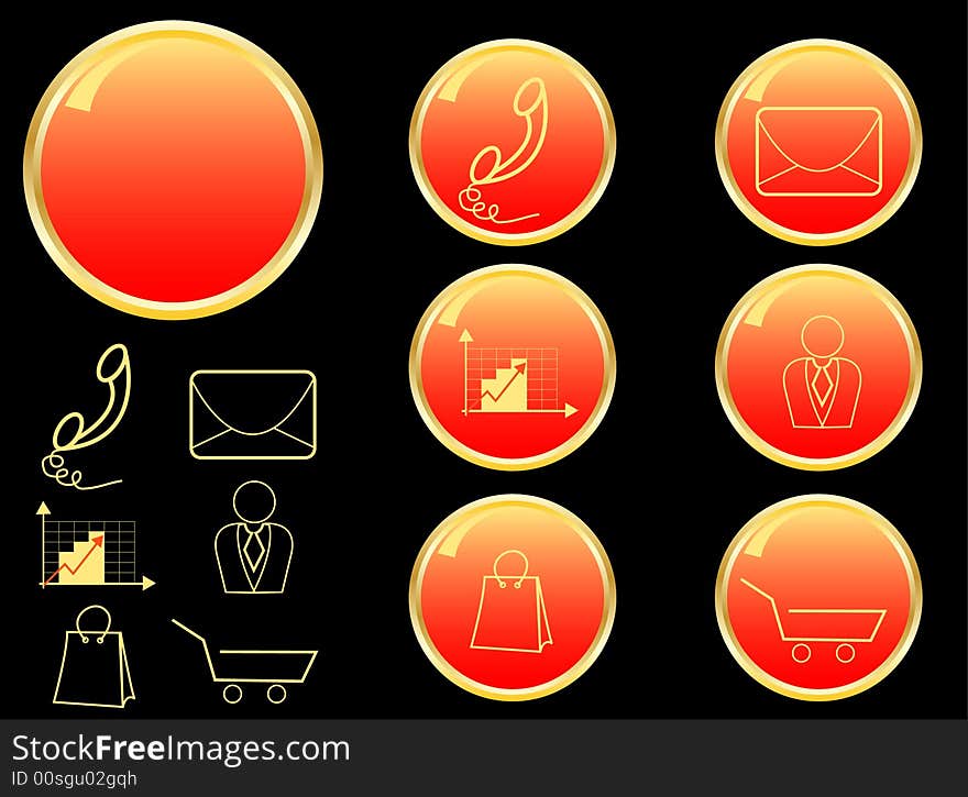 Set of business icons in gold and red colour