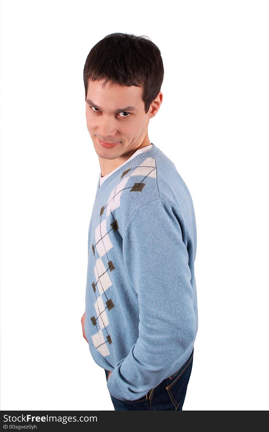 Young man sideview with head turned to left