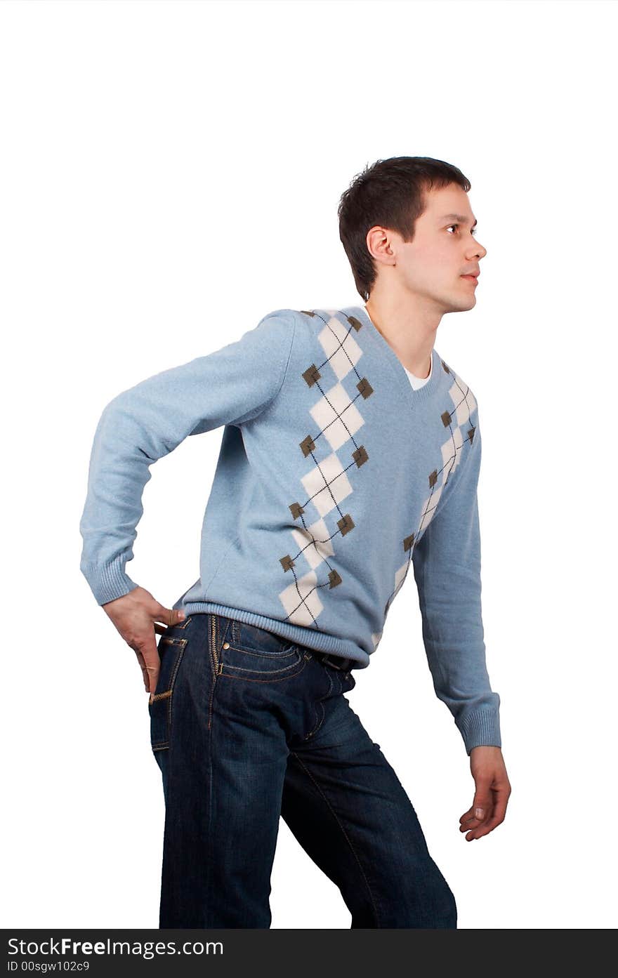 Young man posing sideview