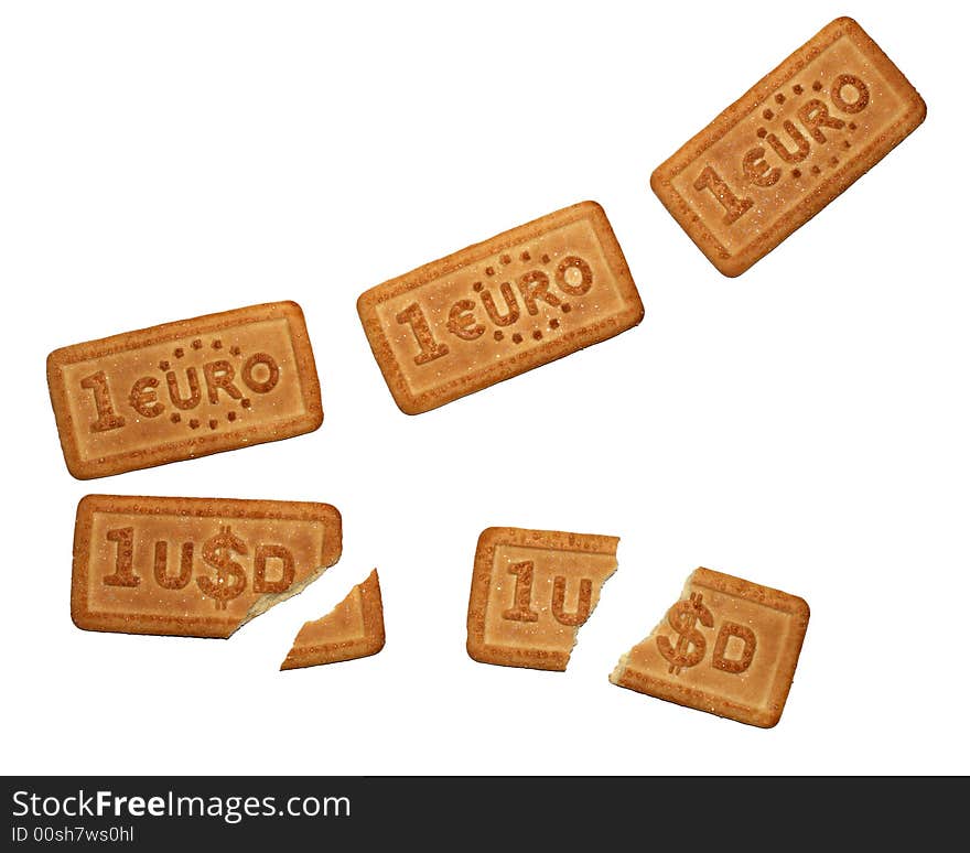 Dollar and euro formed biscuits