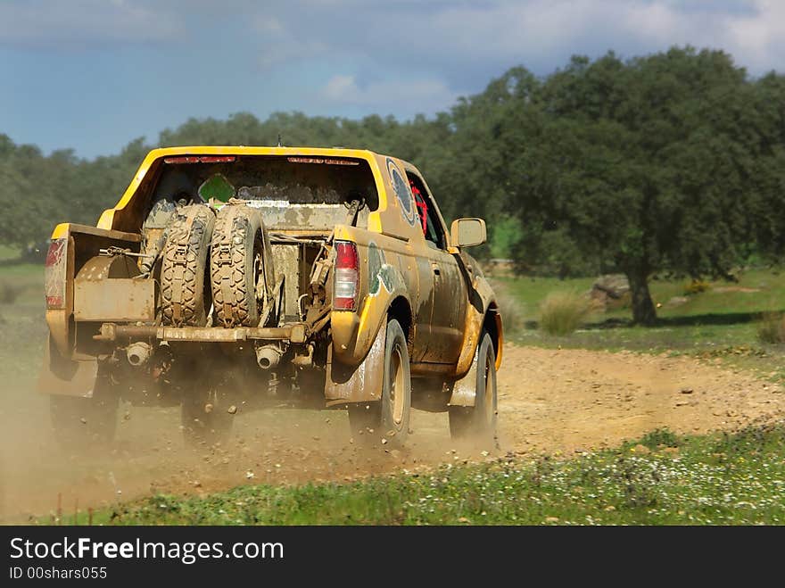 Car in competition in rally TT off-road.