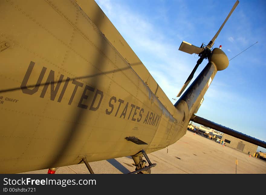 A shot of a military helicopter