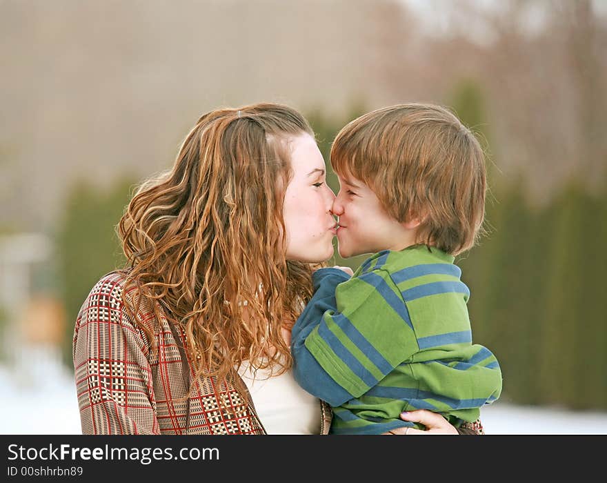 Brother and Sister Kissing