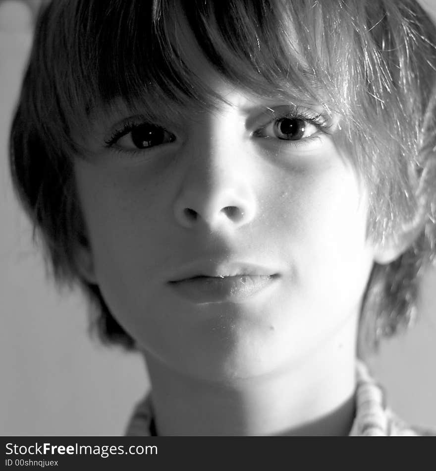 B&W portrait of young boy