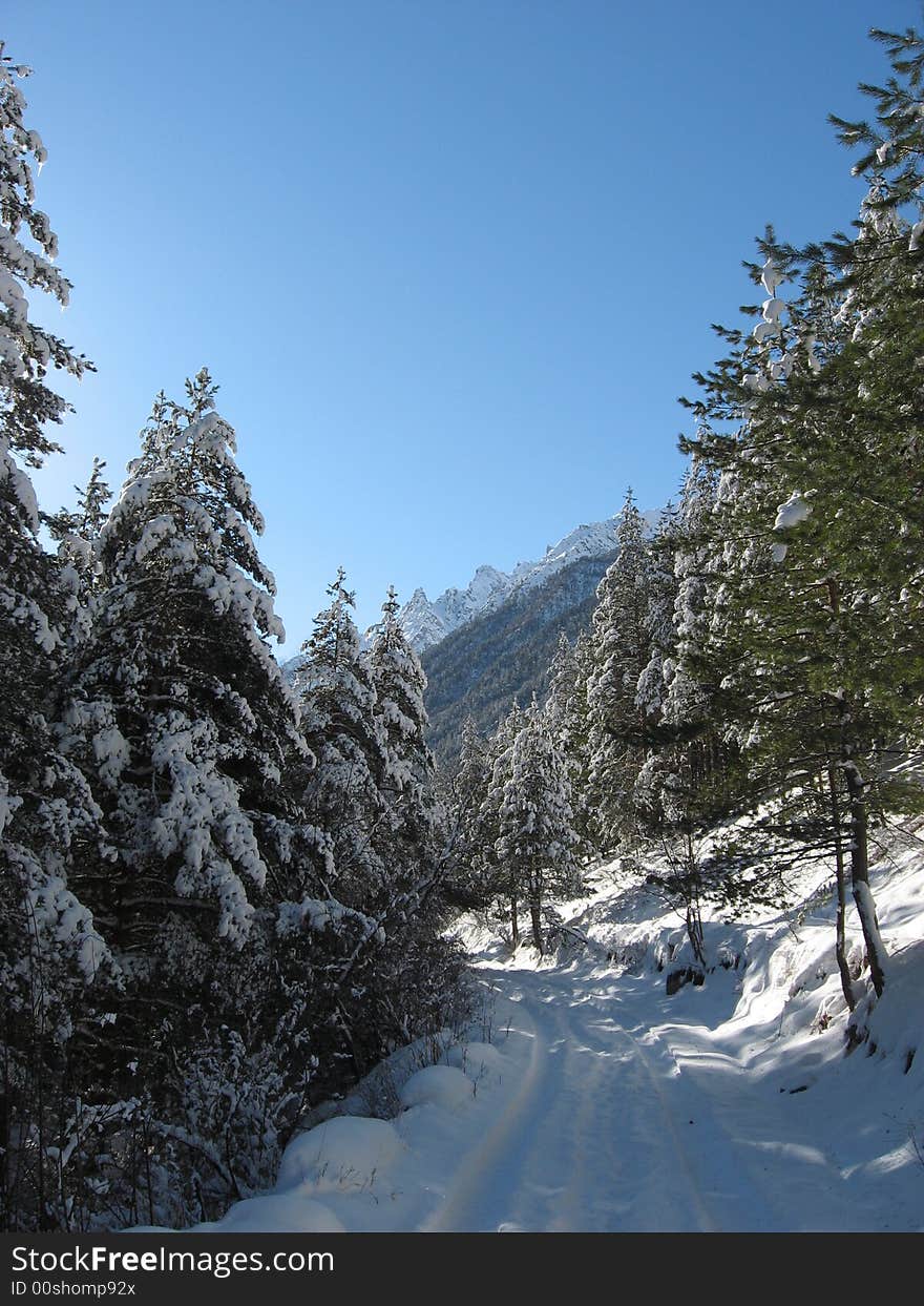 Winter road in Caucasus, Russia. Winter road in Caucasus, Russia