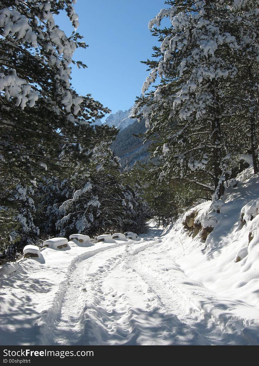 Winter road in Caucasus, Russia. Winter road in Caucasus, Russia