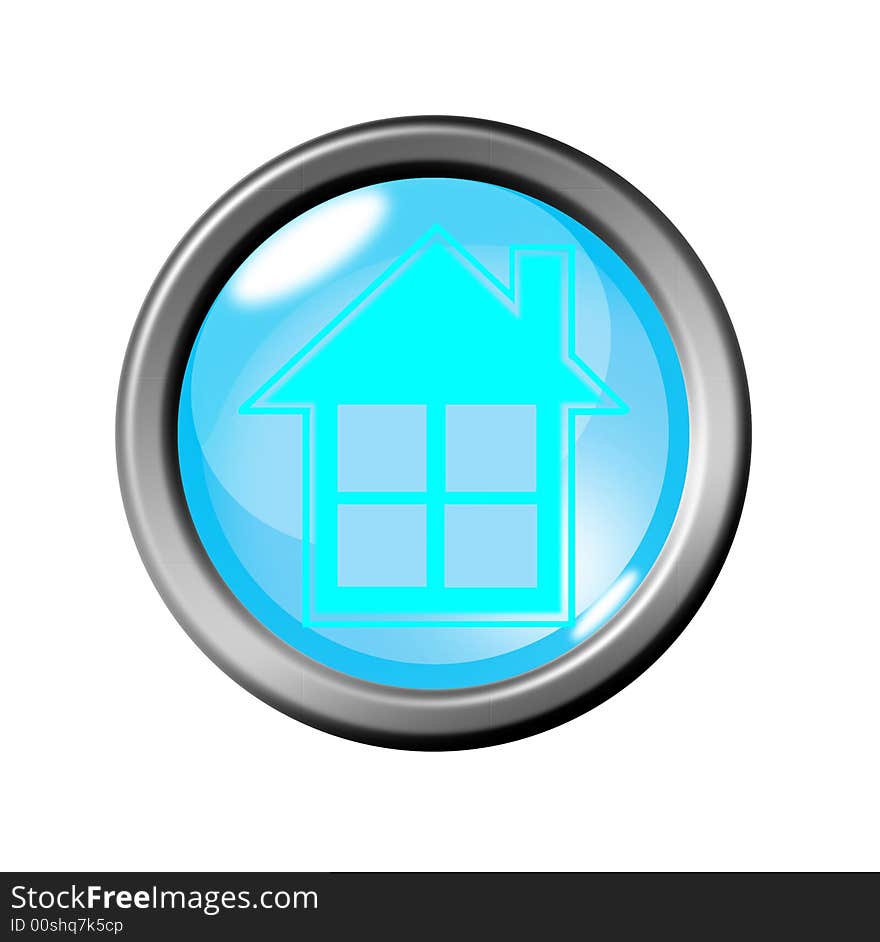 Blue glass button with concept home light. Blue glass button with concept home light