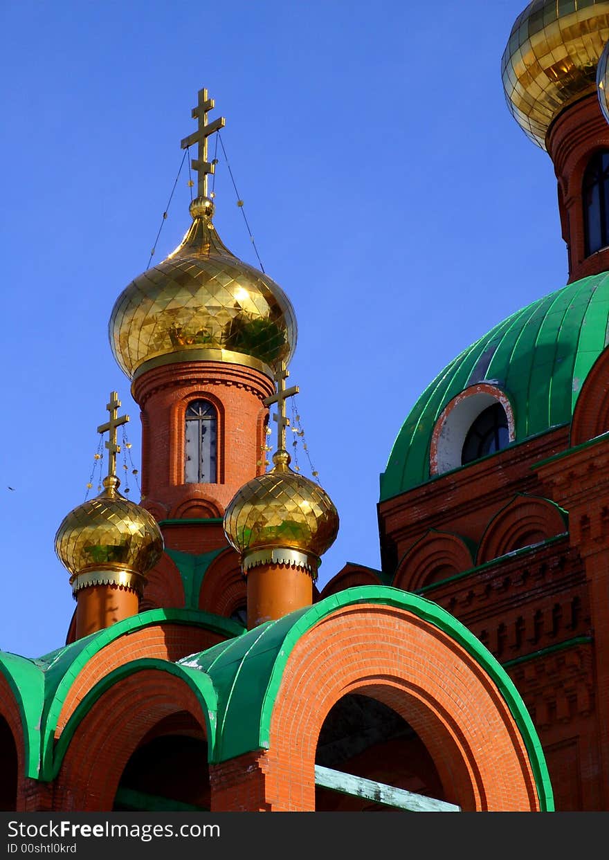 The Orthodox temple, winter daytime. The Orthodox temple, winter daytime.