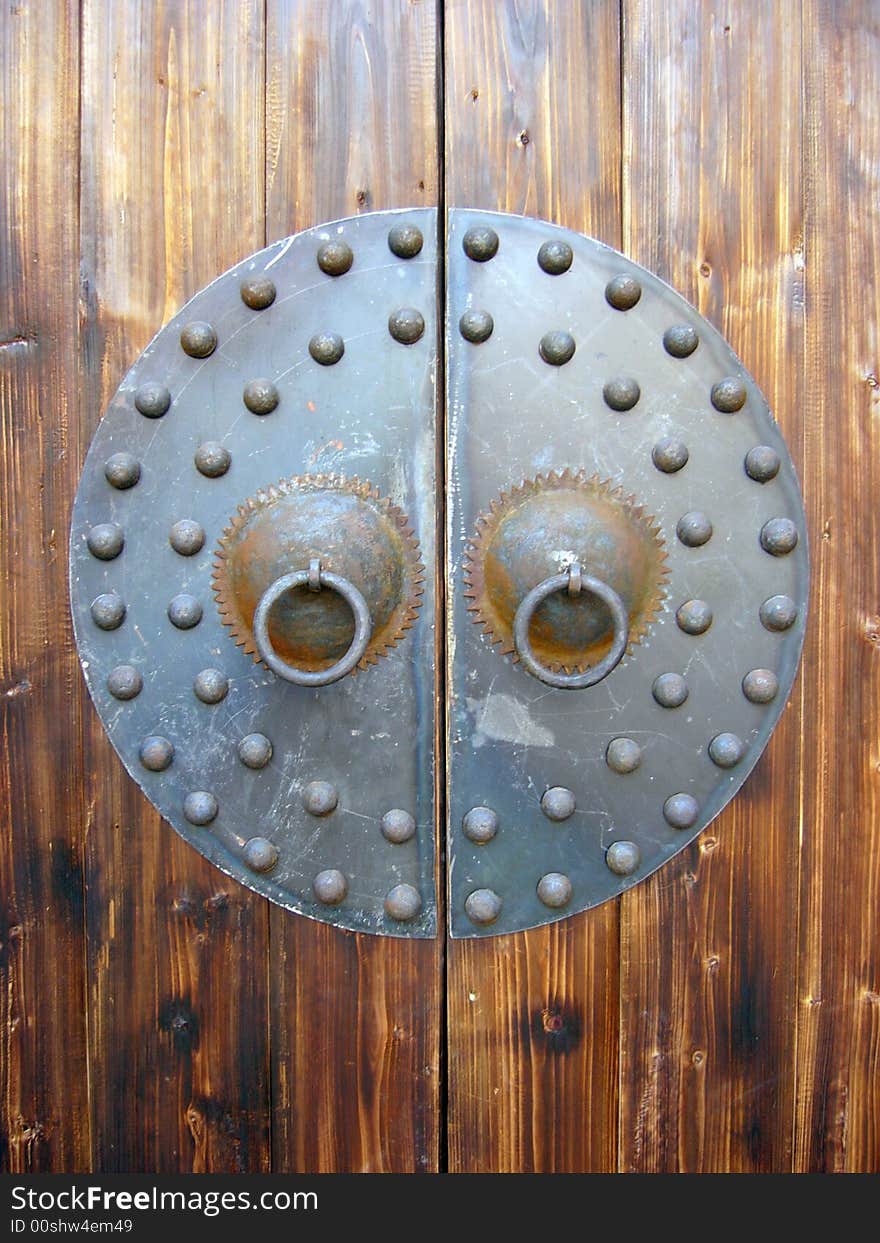 Chines ancient iron decoration on wooden Door