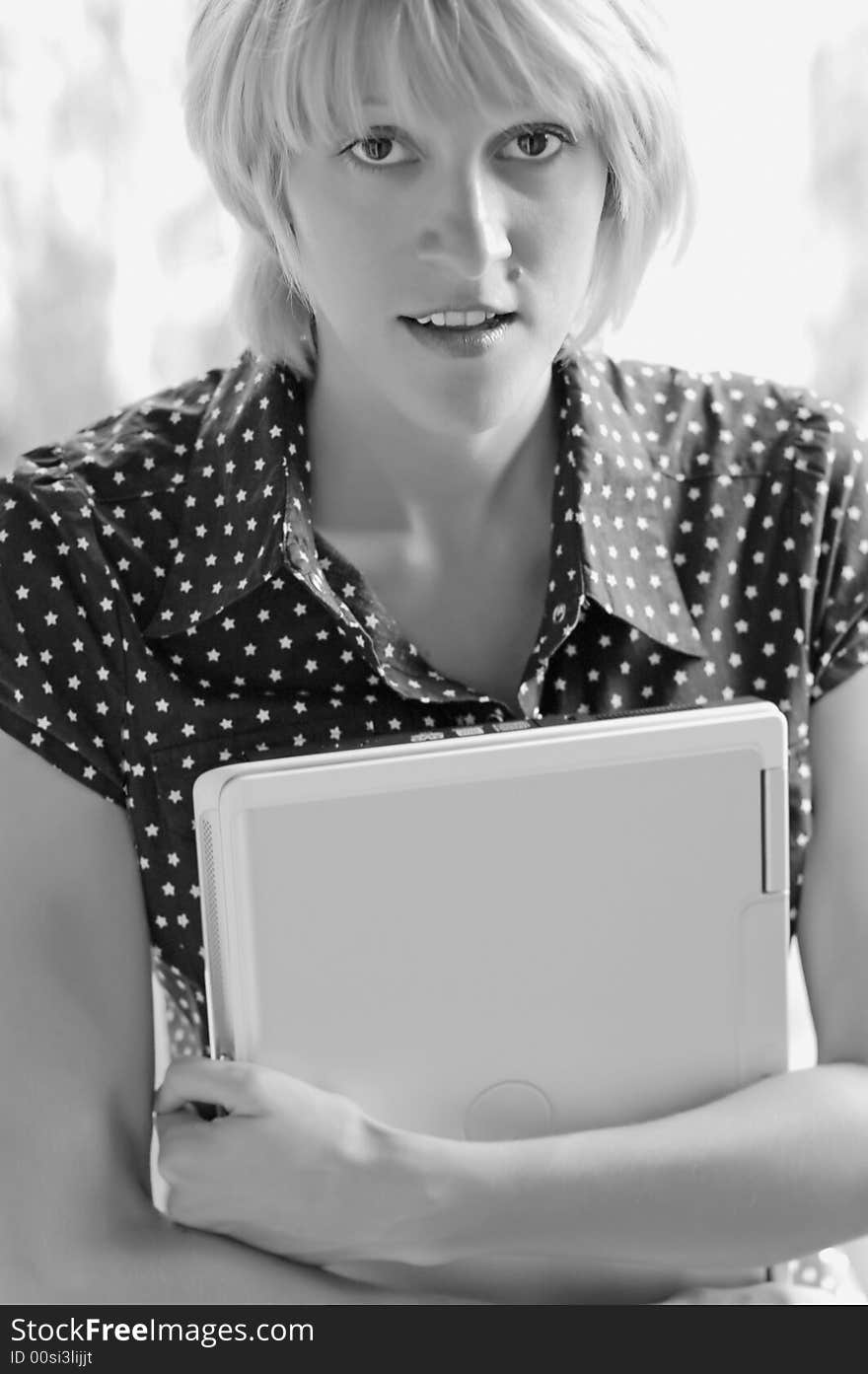 Businesswoman with notebook
black and white