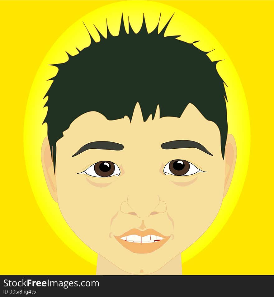 Asian looking boy with black hair against yellow background. Asian looking boy with black hair against yellow background