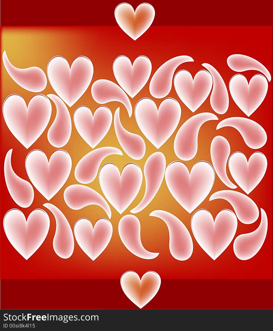 A red, white and gold backdrop or card front with heart pattern. A red, white and gold backdrop or card front with heart pattern.