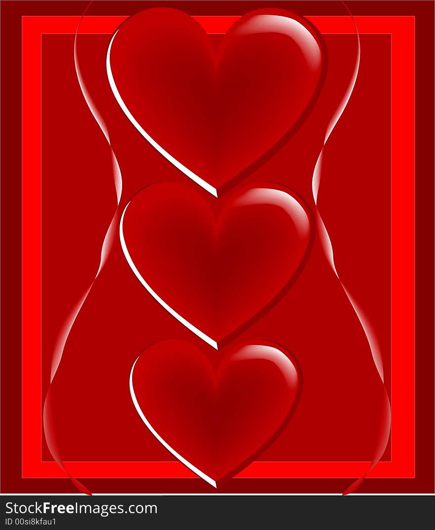 Card or backdrop with three red hearts design. Card or backdrop with three red hearts design