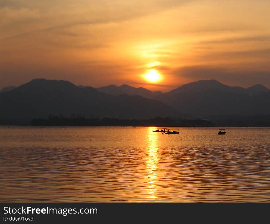 It's the sunset of west lake, Hangzhou, China.