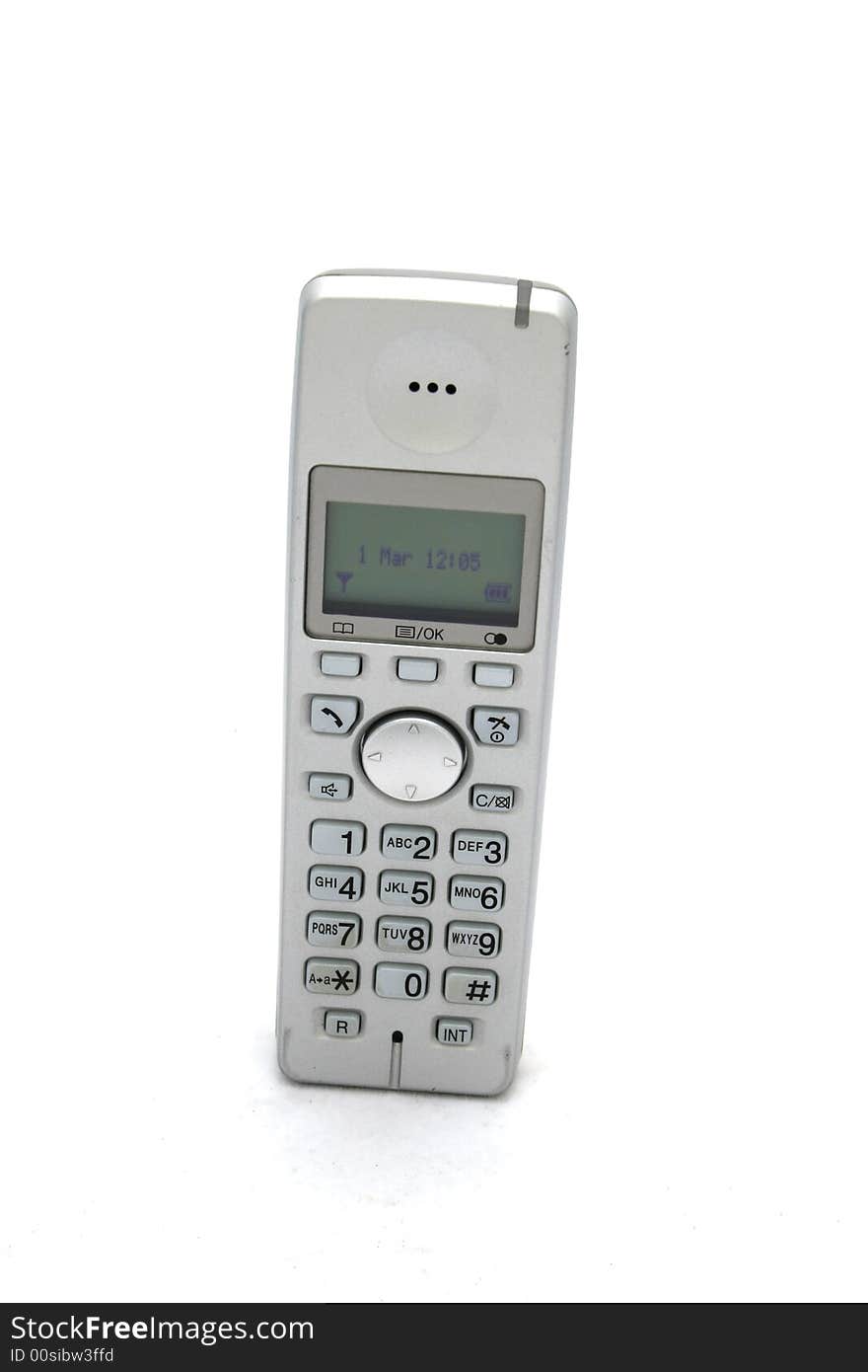 A silver mobile telephone isolated on a white background