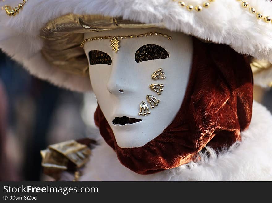 Typical Venetian carnival papier-mache masks. They were used both by men and women on different occasions. Typical Venetian carnival papier-mache masks. They were used both by men and women on different occasions