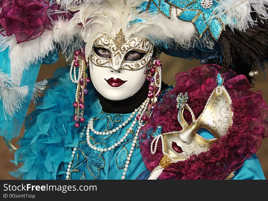 Typical Venetian carnival papier-mache masks. They were used both by men and women on different occasions. Typical Venetian carnival papier-mache masks. They were used both by men and women on different occasions