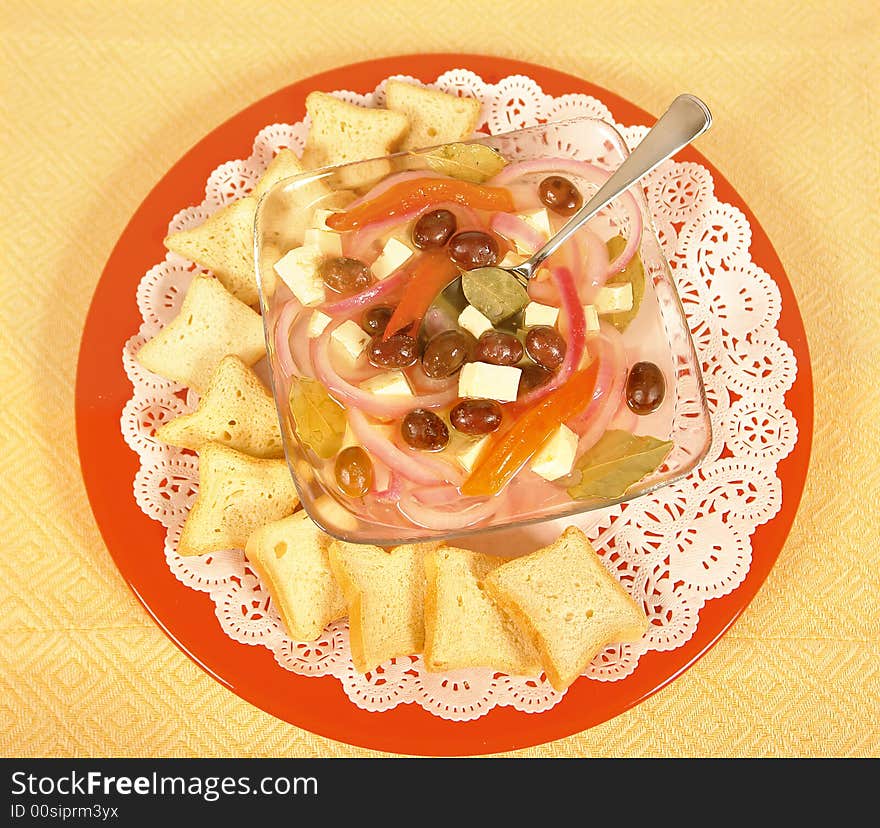 Preserves with onion olives and cheese