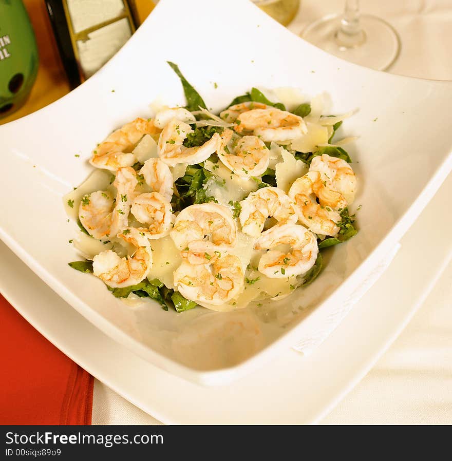 Jumbo shrimp salad with parmesan cheese