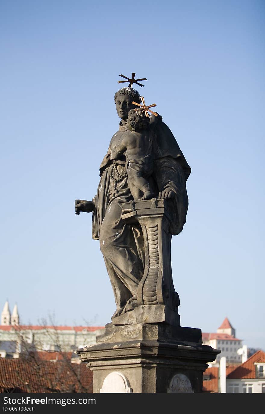 A statue on charles bridge, prague, the czech republic. A statue on charles bridge, prague, the czech republic