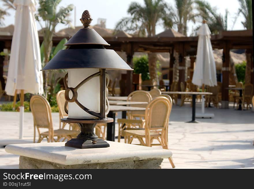 Lantern in the patio of restaurant