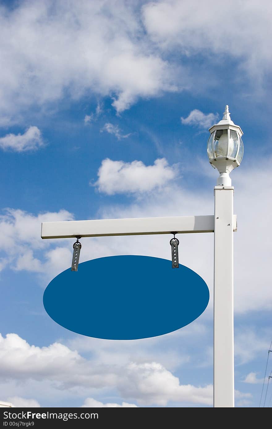 A vinyl sign post with a blue oval sign board has room for your preferred text. A vinyl sign post with a blue oval sign board has room for your preferred text