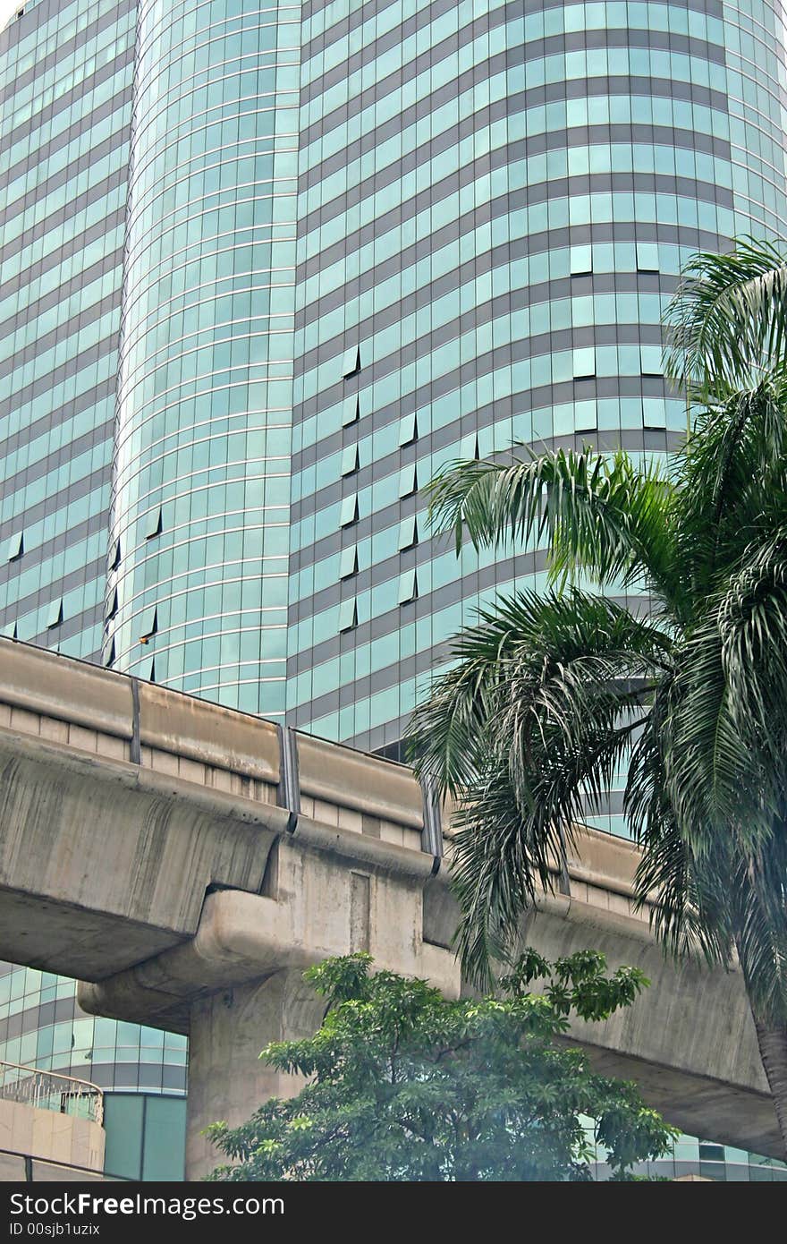 Modern offices and the overhead rail system in downtown Bangkok