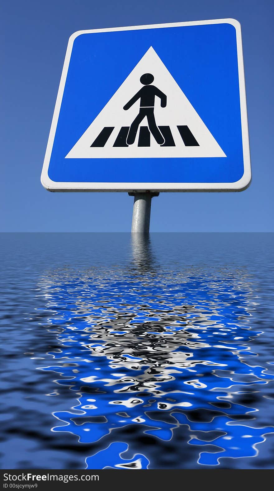 Street Sign with reflection in blue sky background