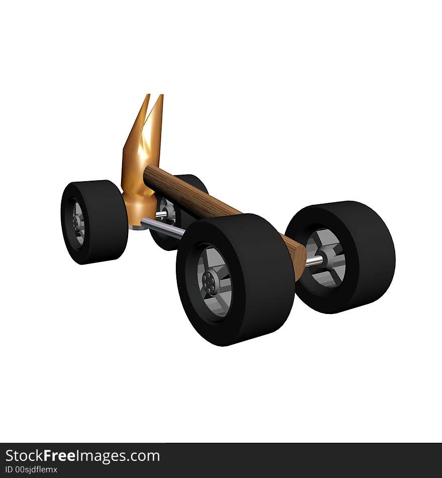 Hammer on wheels. 3D image.