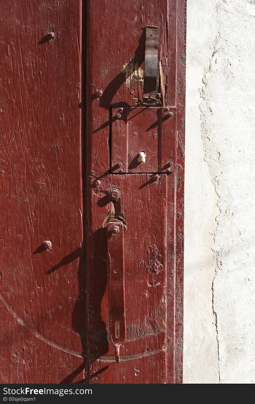 Closeup of az ancient red door