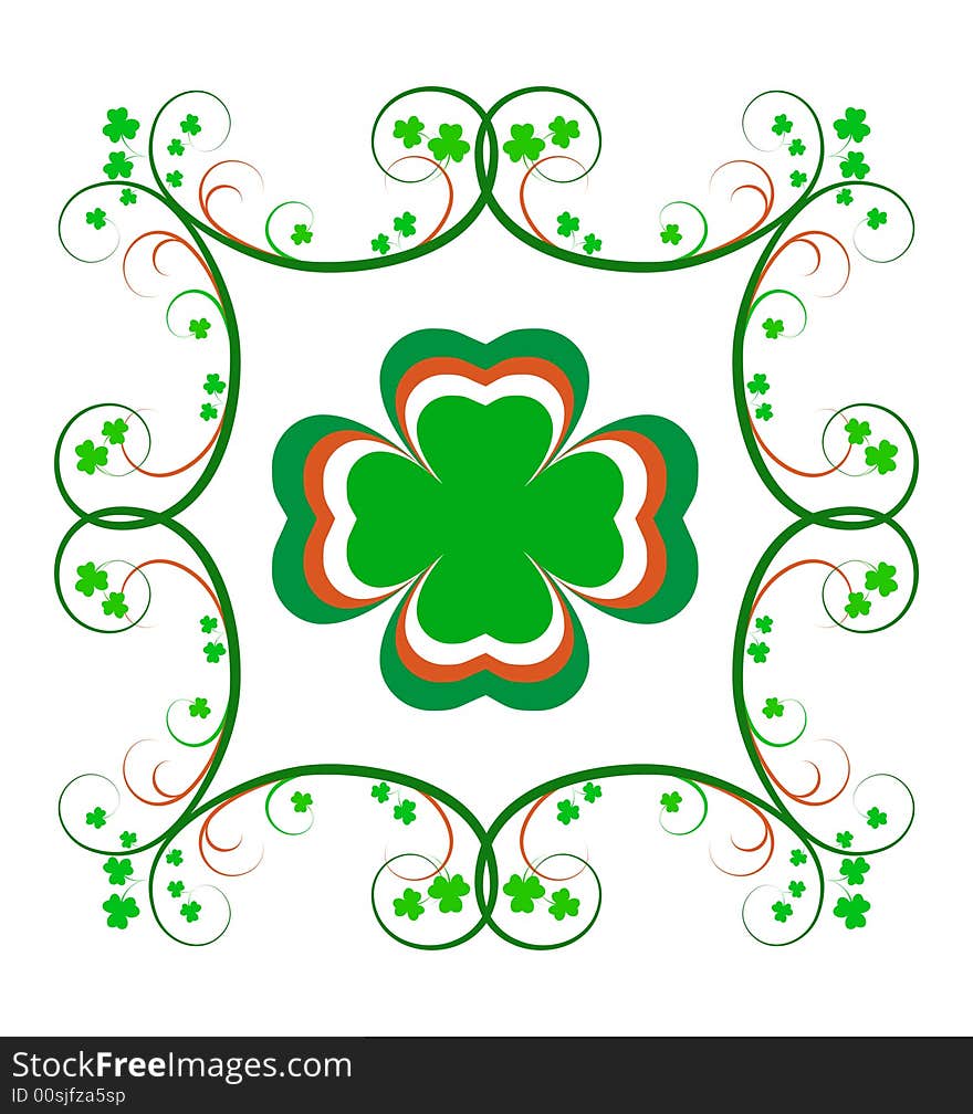 Decorative Irish frame with green and orange scrolls and shamrocks. Decorative Irish frame with green and orange scrolls and shamrocks.