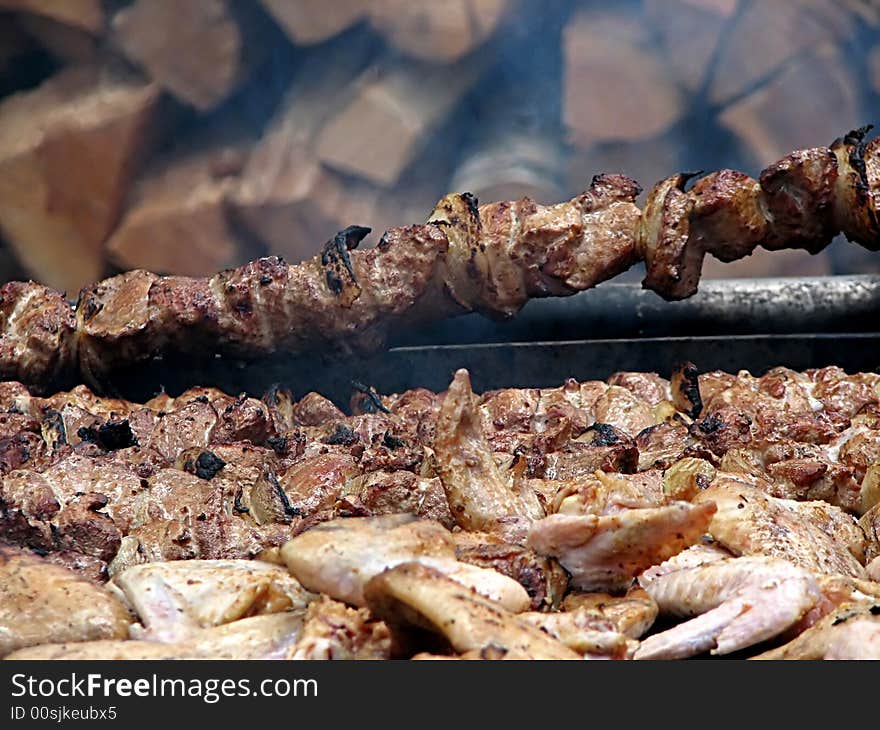 Meat dish is coocing on the fire. Ukraine. Meat dish is coocing on the fire. Ukraine