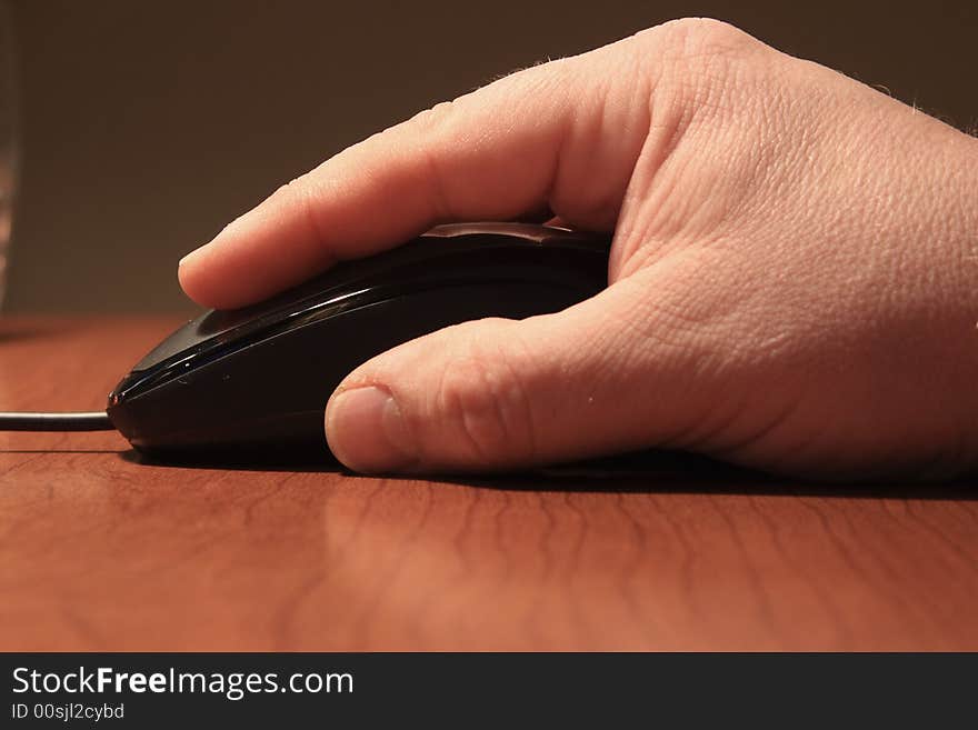 Color portrait of computer mouse and hand. Color portrait of computer mouse and hand