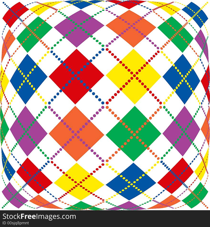 Illustration of bright rainbow colored argyle pattern with warped perspective. Illustration of bright rainbow colored argyle pattern with warped perspective